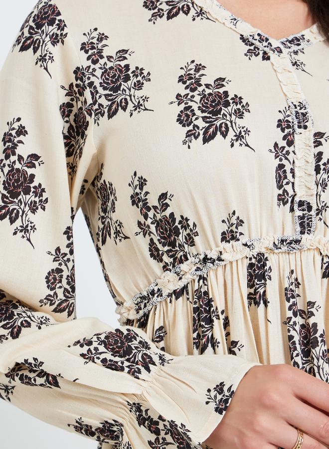 ستايلي فستان طويل بأزرار وحافة واسعة وطبعة أزهار للنساء - Image 3